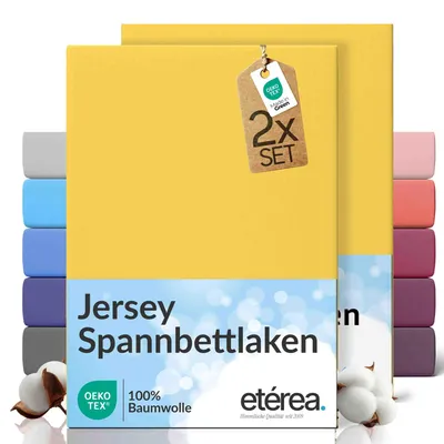 Produktbild von 2er Set Jersey Spannbettlaken 80x200cm - 100% BAUMWOLLE - Bettlaken Spannbetttuch 80x200cm - Gelb