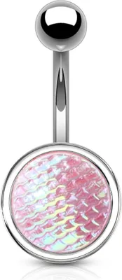 Produktbild von viva-adorno Bauchnabel Piercing Banane 316L Chirurgenstahl Fischschuppen holografisch farbig schillernd Z536bn, silber pink
