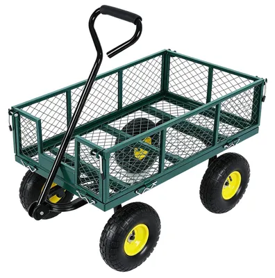 Zdjęcie produktu dla Wózek transportowy - 2 w 1, wielofunkcyjny - stalowy - udźwig 408 kg - powierzchnia siatki - koła o średnicy 25 cm - do użytku w ogrodzie