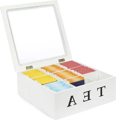 Productafbeelding van Theedoos met 9 compartimenten en kijkvenster - houten theekist - theezakjes opbergdoos - 215 x 215 x 85 cm Theedoos