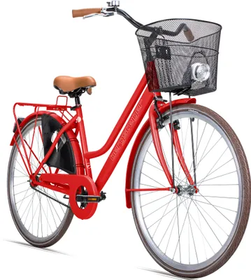 Produktbild von Bergsteiger Amsterdam Damenfahrrad 28 Zoll, mit Korb, Fahrrad-Licht, Rücktrittbremse, Rahmenhöhe 48 cm, Hollandrad im Retro-Design, Farbe Rot