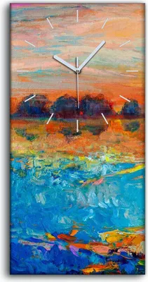 Produktbild von Wanduhr Leinwand Bild Uhr Geräuschlos 30x60 Landschafts Wasser See und Baum - weiße Hände