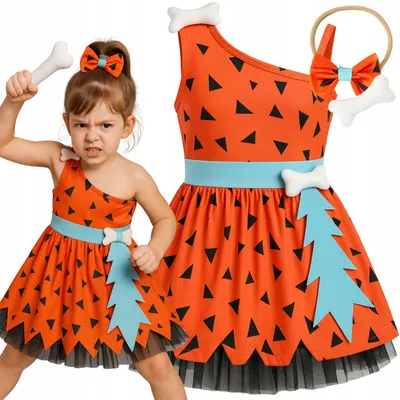 Produktbild von Hopki Mädchen Höhlenmensch Kleid Steinzeit Kostüm Halloween 98-104