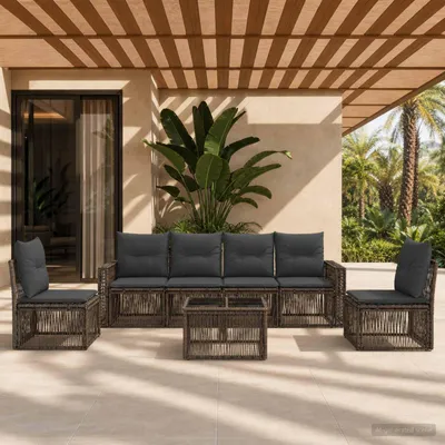 Productafbeelding van Maison Exclusive - Tuinset met 7 delen, grijze en donkergrijze polyrotan loungeset