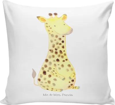 Produktbild von Mr. & Mrs. Panda kissen bedruckt Giraffe Zufrieden - Weiß - Geschenk, Abenteuer, Afrika, couch, Glück, Deko, für sofa, Kuschel, Zierkissen, kuschelkissen 40x40