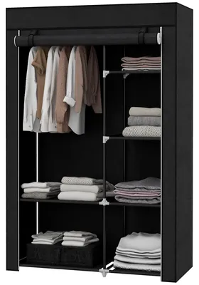 Productafbeelding van Stoffen kledingkast, opbergoplossing, 6 planken, 1 kledingstang, zwart