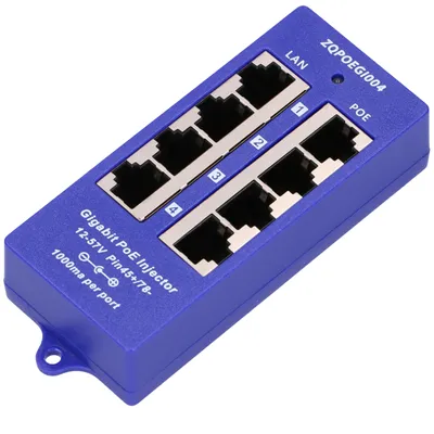 Obrázok produktu pre Extralink Gigabit PoE injektor 4 porty – 4x RJ45 1000 Mb/s, PoE adaptér pre IP kamery a LAN zariadenia