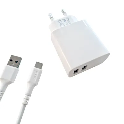 Zdjęcie produktu dla GEAR Ładowarka 220V 2xUSB-A 3,4A Biały Kabel USB-C 2.0 1m