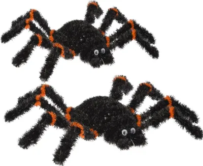 Produktbild von Halloween Deko Figur Spinne 34 cm – Schwarz Orange – Realistische Hängedeko mit Öse – Gruselige Spinnendekoration für Haus, Garten & Party