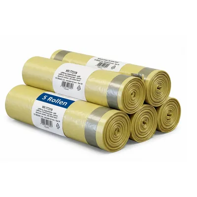 Produktbild von Hypafol Gelber Sack 90 Liter | 22 µm | strapazierfähig | 5 Rollen à 13 Stück | 65 Müllsäcke mit Zugband | LDPE-Regenerat | Aufdruck „Der gelbe Sack“