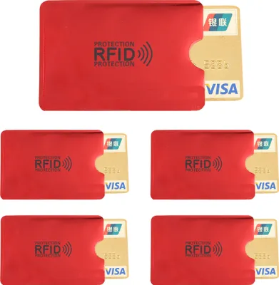 Produktbild von 5x RFID Schutzhülle Blocker NFC Datenschutz Abschirmung EC Karte Kreditkarte Ausweis Hüllen Rot