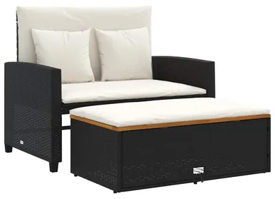 Produktbild von vidaXL Gartensofa mit Kissen 2-Sitzer Schwarz Poly Rattan&Akazienholz