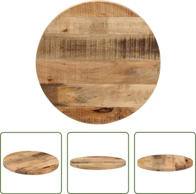 Produktbild von The Living Store Tischplatte Ø 40x2,5 cm Rund Raues Massives Mangoholz