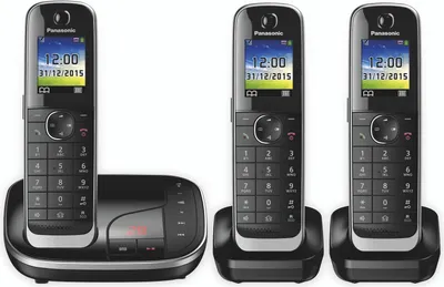 Productafbeelding van Panasonic KX-TGJ323GB: Draadloos telefoon met antwoordapparaat, kleurendisplay, nummerweergave, 2 extra handsets, 18 uur spreektijd, 12 dagen stand-by, handsfree functie, babyfoon functie, DECT