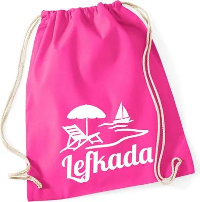 Produktbild von Huuraa Turnbeutel Lefkada Griechenland 12 Liter Fuchsia Baumwolle Rucksack Geschenkidee
