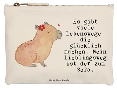 Produktbild von Mr. & Mrs. Panda Kosmetiktasche Capybara Blume Größe M - Weiß - Geschenk, Lustige Sprüche, Schlampermäppchen, Kulturbeutel, Waschtasche, Mäppchen, Federmappe, Etui