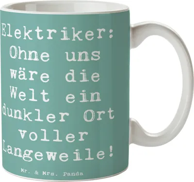 Produktbild von Mr. & Mrs. Panda Becher Spruch Elektriker Helden - Meeresbrise - Geschenk, Berufsalltag, Elektroinstallationen, Handwerker, Hommage, Tasse, Herausforderung, Kaffeebecher