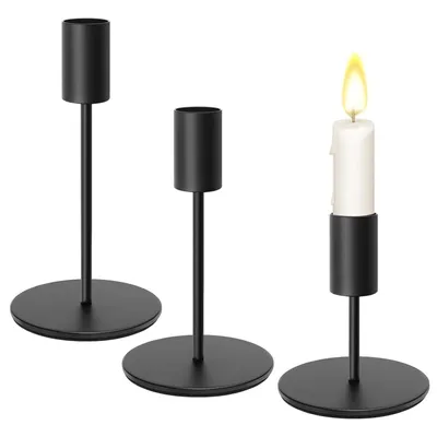 Image de Support pour bougies chauffe-plat - Lot de 3 en métal - Décoration de table - Noir