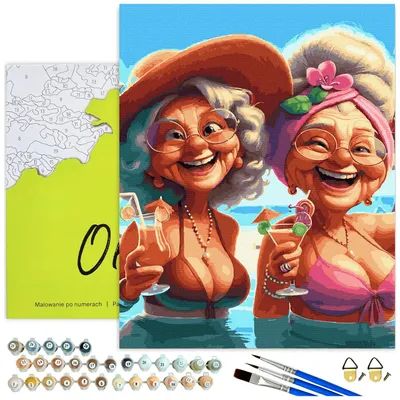 Produktbild von Malen nach Zahlen Erwachsene Lustige Omas mit Cocktails mit Rahmen 40x50 cm