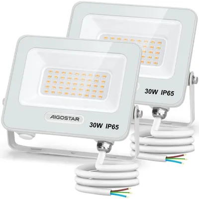 Zdjęcie produktu dla Aigostar, zestaw 2 sztuk reflektorów LED do użytku zewnętrznego, moc 30W, jasność 2450lm, wodoodporność IP65, barwa światła 4000K (biały neutralny), idealne do oświetlenia ogrodu, podwórka, garażu, hotelu. - 30W, 4000K