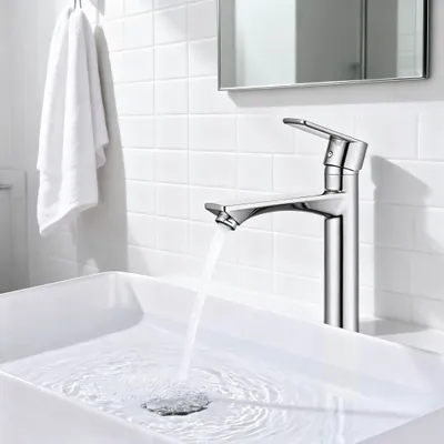 Produktbild von Wasserhahn bad, hoch Waschbeckenarmatur Badarmatur 25cm, Armatur Bad Waschtischarmatur Einhandmischer für Aufsatzwaschbecken, Chrom