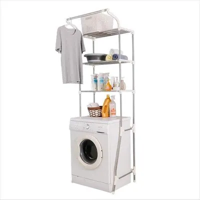 Immagine prodotto di Scaffale da bagno per WC e lavatrice, regolabile, color avorio, ganci appendiabiti
