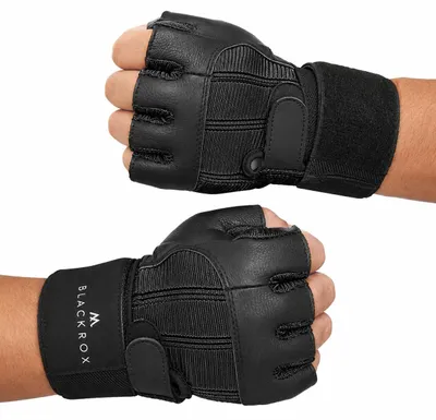 Immagine prodotto di Guanti da fitness BLACKROX in vera pelle, da uomo e da donna, modello V3 Boston, con supporto per il polso, ideali per il sollevamento pesi e l'allenamento in palestra, colore nero, taglia S