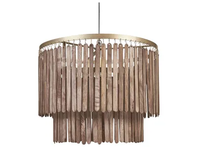 Produktbild von BELIANI Hängeleuchte Dunkelbraun Mango-Holz mit Rundem Schirm Trommelform Wasserfall-Optik Langes Kabel Rustikal für Esstisch Wohnzimmer Flur Wohnküche