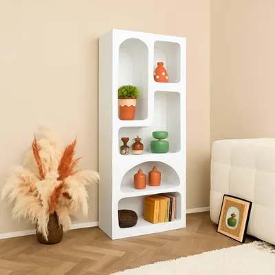 Image de Arsenio - Armoire, 60x32x150h cm Blanc, 6 Étagères