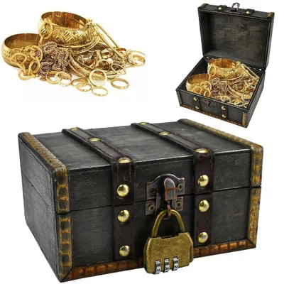 Imagen del producto de Cofre de madera con cerradura para joyas y objetos de colección