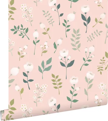 Zdjęcie produktu dla ESTAhome Tapeta kwiaty delikatnego różu,zielonymIbiałym 53 cm x 10.05 m