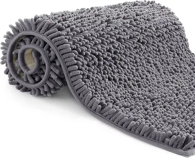 Produktbild von Badematte Antirutsch, langflorig, 70x120 cm, dunkelgrau, für das Badezimmer