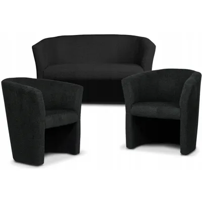 Produktbild von Couchgarnitur - Sofa Set - Schwarz - Weicher Stoff - 2 Sitzer Sofa - 2 Sessel - Sitzmöbel - Fleckenbeständig - 3-Teilig - CAFE