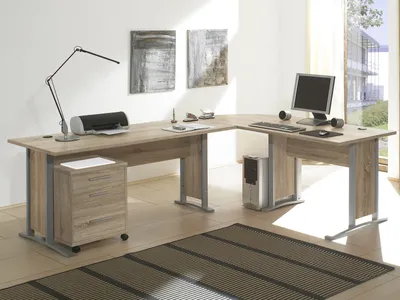Produktbild von Schreibtisch-Kombination Winkelschreibtisch Bürotisch Arbeitstisch "Clermont I" Sonoma-Eiche