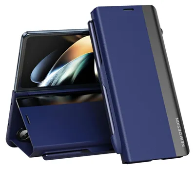 Produktbild von Galaxy Z Fold6 Hülle, Leder PolyurethanMagnetisch Klapp Stand Schutzhülle für Samsung Galaxy Z Fold 6 Blau