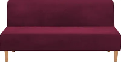 Produktbild von Armloser Sofabezug Verdickung Samt Plüsch Stretch Futon Schutzhülle Einfarbig vollklappbar Sofa Shield für 172-215cm Couch (Rot)
