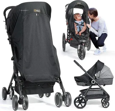 Productafbeelding van Zonnescherm voor kinderwagens, UV-bescherming 50+, zonbescherming, geschikt voor kinderwagens en buggy's, universeel, met kijkvenster, zonnekap, ademend, scheurvast materiaal met Elasthan