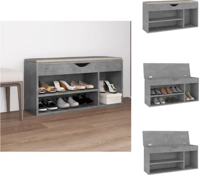 Obrázek produktu pro vidaXL Lavice na boty s polštářem betonová šedá 104x30x49 cm Materiál na bázi dřeva - Botníky a skříně
