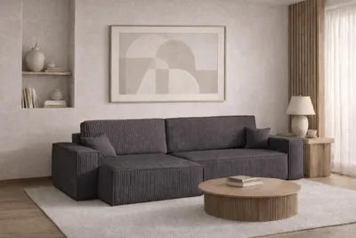 Produktbild von Kaiser Möbel Ecksofa mit schlaffunktion und bettkasten BEST XL, stoff Poso Dicker Cord, Dunkelgrau, Links