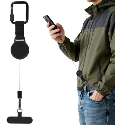 Obrázek produktu pro Šňůrka na klíče s telefonem, zasouvací, s karabinou, nastavitelná, pro smartphony