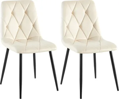 Immagine prodotto di set di 2 sedie da pranzo in velluto - design senza tempo, elevato comfort di seduta | Colore: crema