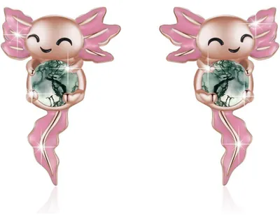 Produktbild von Ohrstecker Axolotl 925 Sterling Silber Moosachat Hypoallergen Tier Schmuck Geschenk Damen Mädchen
