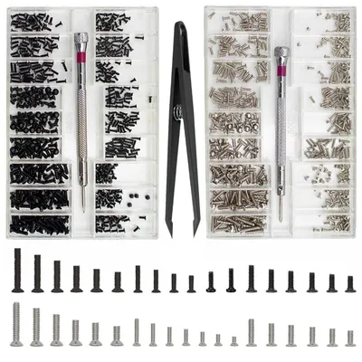 Produktbild von 1000-teiliges Mikroschrauben-Reparaturset, 18 verschiedene Mikroschrauben (M1.2, M1.4, M2), Sortiment mit Schraubendreher, kleine Schrauben, Mini-Metallschrauben, silber und schwarz