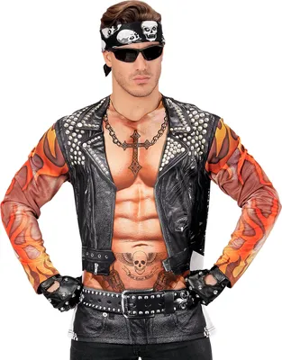 Produktbild von Fotorealistisches Shirt Rocker - Biker Gr M - XL  Rockershir Bikershirt Langarm Gr. XL