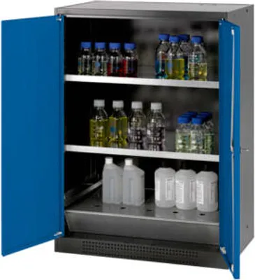 Produktbild von Chemikalienschrank - Flügeltüren, goldgelb - 2 Fachböden - 1.105 x 810 x 520 mm (HxBxT) - Stahl, pulverbeschichtet