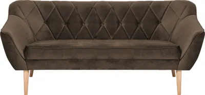 Produktbild von QLA Möbel 3-Sitzer Stoffsofa Skand in Braun: Skandinavische Couch mit hohen Holzbeinen, Sitzfläche und Rückenlehne gepolstert