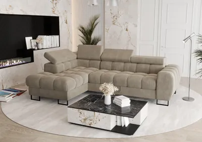 Produktbild von Ecksofa Schlafsofa BASTIEN in Stoff Terra Beige Ottomane Links