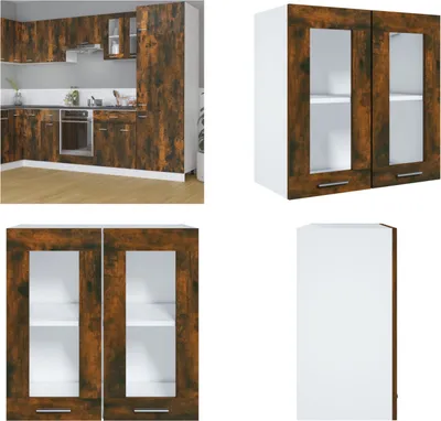 Zdjęcie produktu dla vidaXL Szklana szafka ścienna dąb wędzony 60x31x60 cm Materiał drewnopochodny - Szafka ścienna - Szafki ścienne - Szklana szafka ścienna - Szafka kuchenna