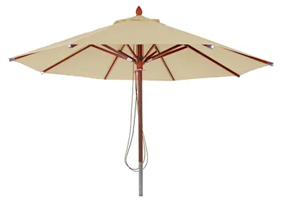 Image de Parasol professionnel en bois HWC-C57, parasol de jardin, polyester/bois, 16 kg, rond Ø 4 m, résistant aux chocs avec système de cordage – couleur crème