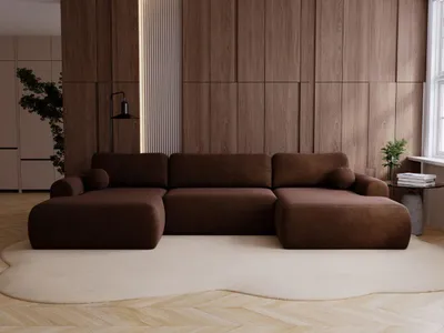 Produktbild von GrainGold Ecksofa U-Form Savana - Ecksofa mit Schlaffunktion, Bettkasten - Wohnlandschaft, Wohnzimmer Ecksofa - Eckcouch Braun (Vena 13)